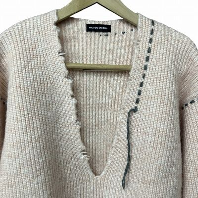 メゾンスペシャル MAISON SPECIAL ハンドステッチ Vネック ニット セーター ピンク Free 21242365210 ■GY41 レディース メゾンスペシャル MAISON SPECIAL ハンドステッチ Vネック