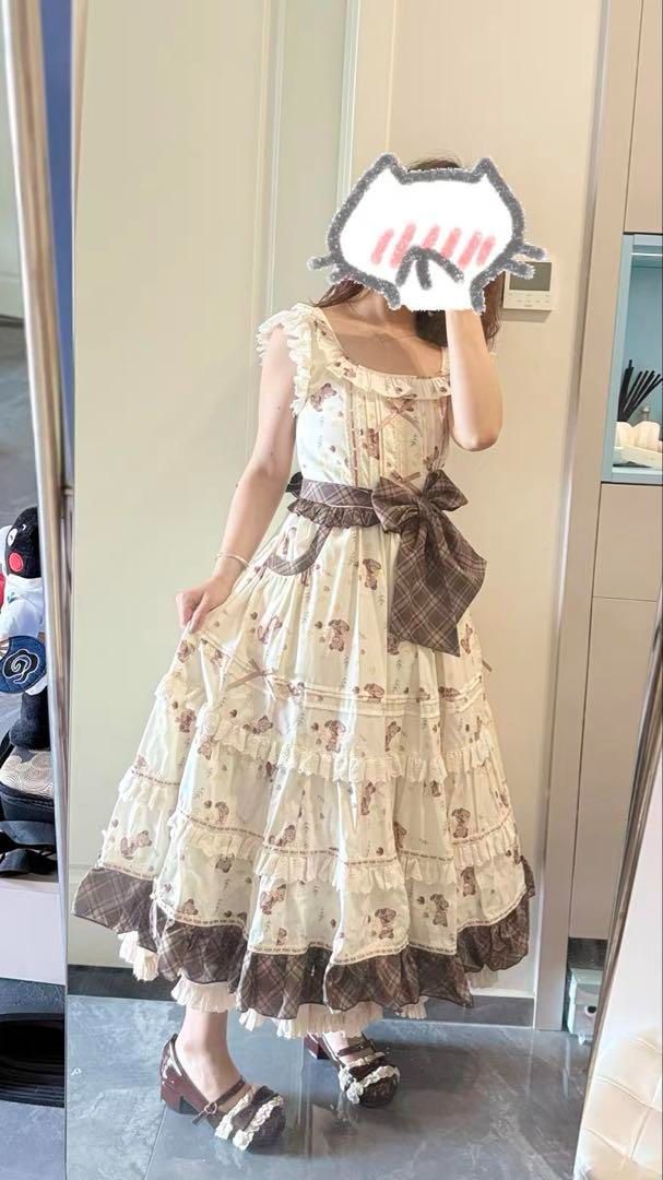 ロリータ風クマちゃん柄フリルワンピース✿普段使いに最適 ロリータ風クマちゃん柄フリルワンピース?普段使いに最適 - メルカリ