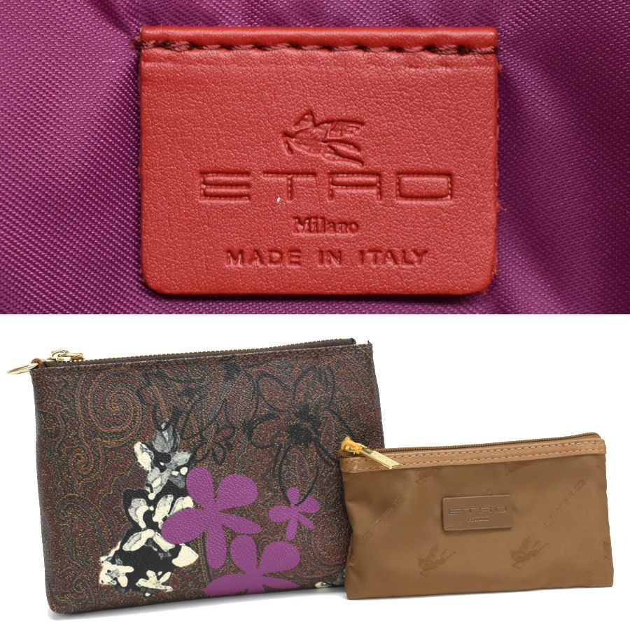 エトロ|トートバッグ|PVC|レザー|フローラル|ブラウン|ETRO
