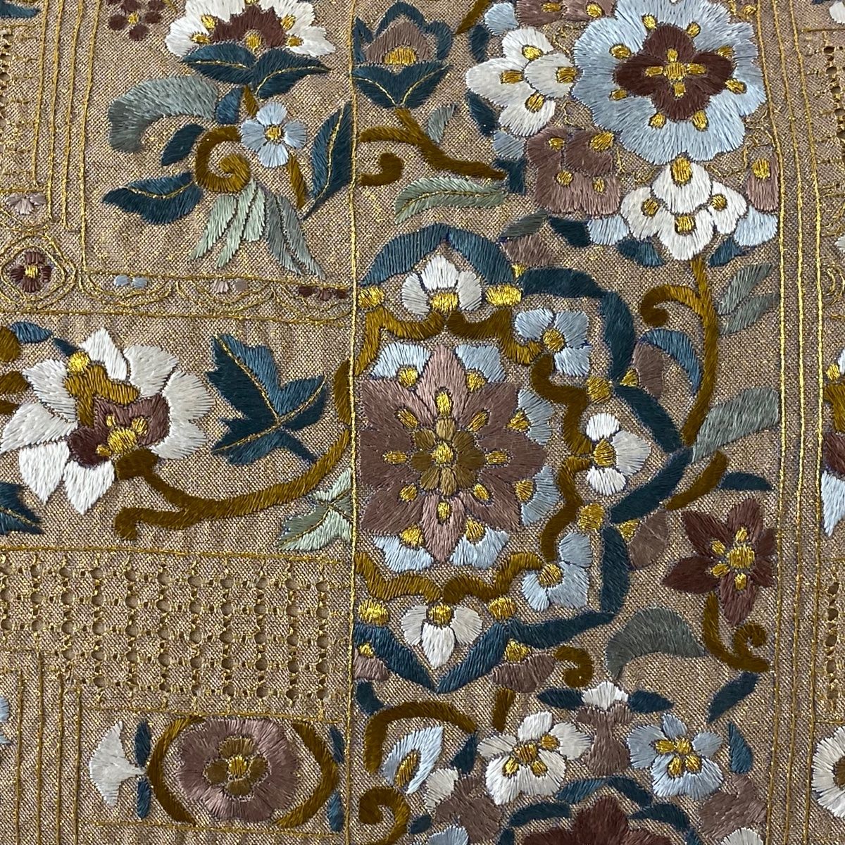408my44◇天平花喰鳥文様 袋帯 金銀ラメ糸◇美品