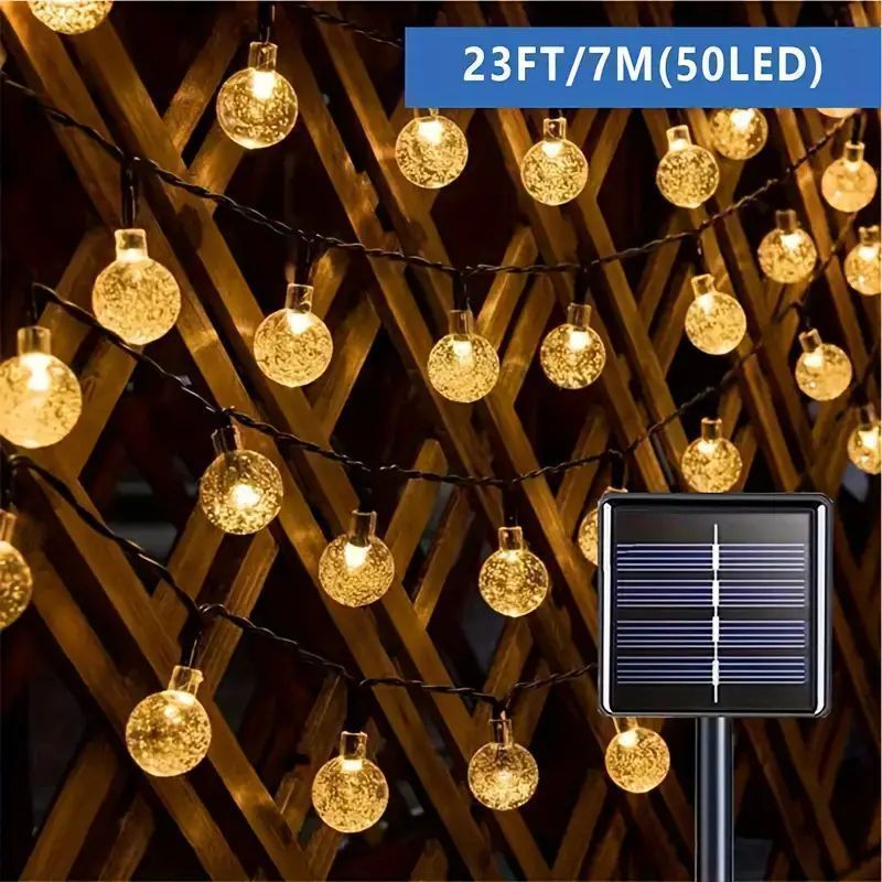 イルミネーションライト 丸電球 暖かい白 ウォームホワイト デコレーション 装飾 50LED 7m 部屋 クリスマスライト パーティ 結婚式 レストラン 室内 屋外 ソーラー充電 自動