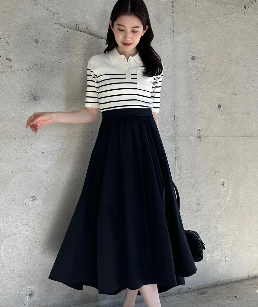 新品 30％off anuans ポロニットドッキングワンピース ボーダー m