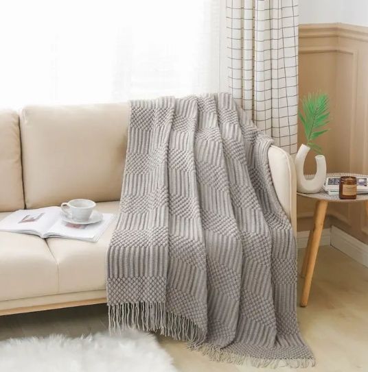 アークティックグレーニットブランケット 毛布 寝具 ひざ掛け ブランケット ソファーカバー おしゃれ 大きい シンプル 単色 ベッドメイキング マルチカバー