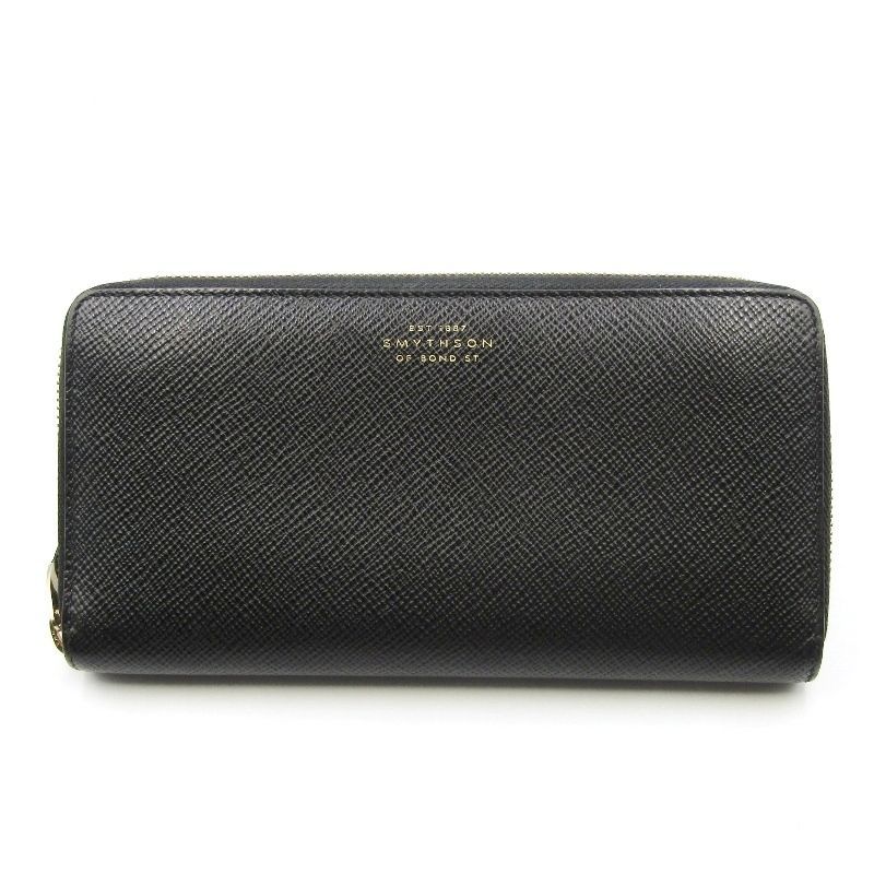 SMYTHSON スマイソン 長財布 PANAMA ZIP AROUND PURSE パナマ ラウンドファスナー クロスグレイン ブラック 黒 24005227
