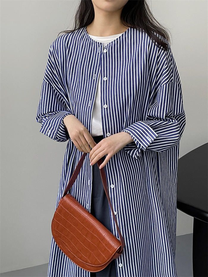 ブラウス 長袖 シャツ レディース 春 セットアップ 襟付き 長袖 ロングシャツ チュニック 羽織 シャツ ストライプ ゆったり お洒落 上品 大人 通勤 OL ストライプ シャツ 長袖 シャツブラウス レディース ロング