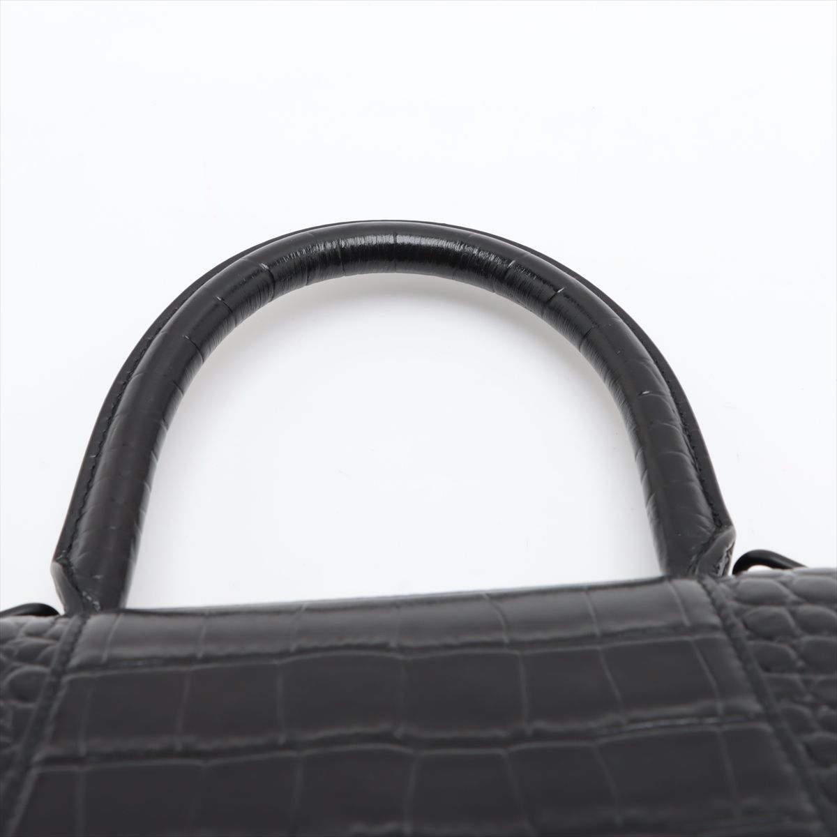 BALENCIAGA バレンシアガ アワーグラス 593546 クロコ型押し ブラック金具 黒 レディース 2WAYハンドバッグ  ショルダーバッグ【中古】【美品】