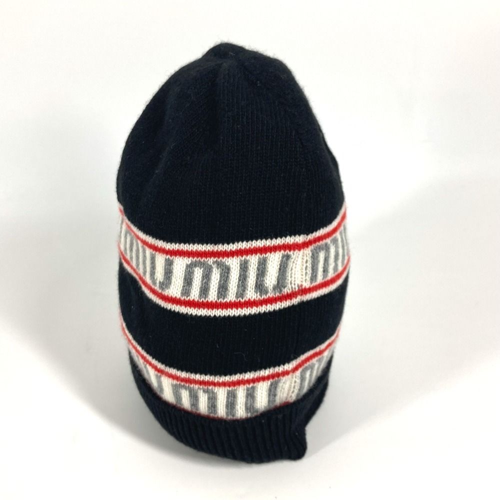 MIUMIU ミュウミュウ ニット帽 ロゴ ウール ブラック - メルカリ