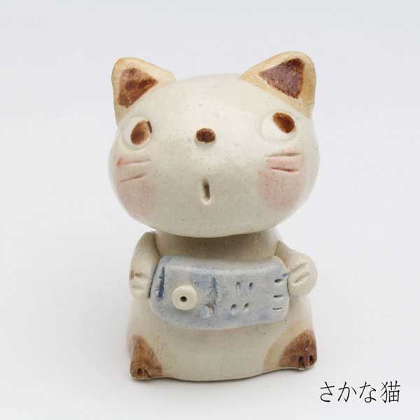 美濃焼 猫の平型置物（ミケ猫） ※陶器,民芸品,工芸品,シリーズ