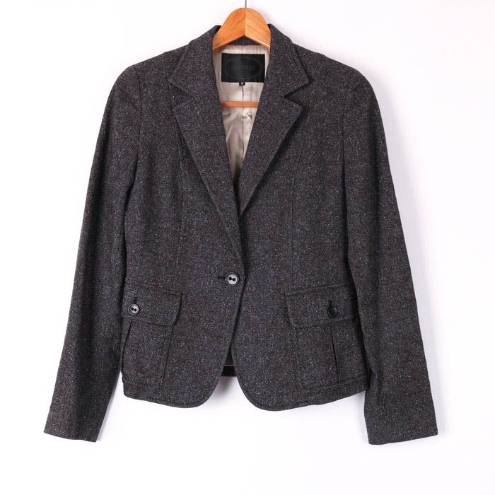 【BACCA】ノーカラーウールジャケット グレー 38 日本製　カシミヤ混 楽天市場】カシミア混ウールブランケット 265×140cm 大判サイズ