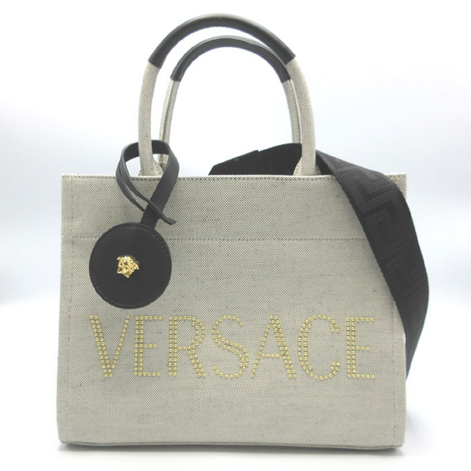 ヴェルサーチ 1014568 キャンバス 2way トートバッグ ヴェルサーチェ トートバッグ VERSACE キャンバス スタッズロゴ