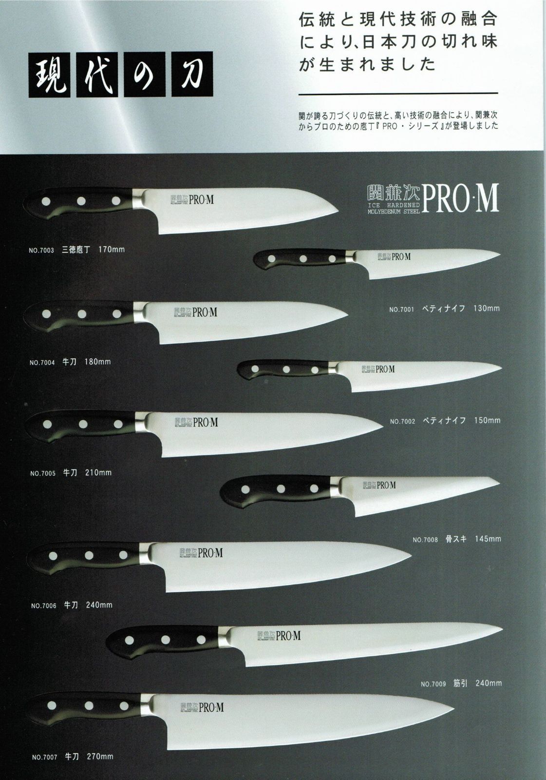 関の刃物 筋引包丁 24cm (240mm) PRO-M モリブデンスチール 1K-6 鍔付