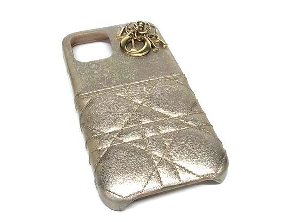 ChristianDior ディオール レディディオール カナージュ レザー iPhone 12 Pro対応 アイフォンケース スマホケース ゴールド系 FC 0031