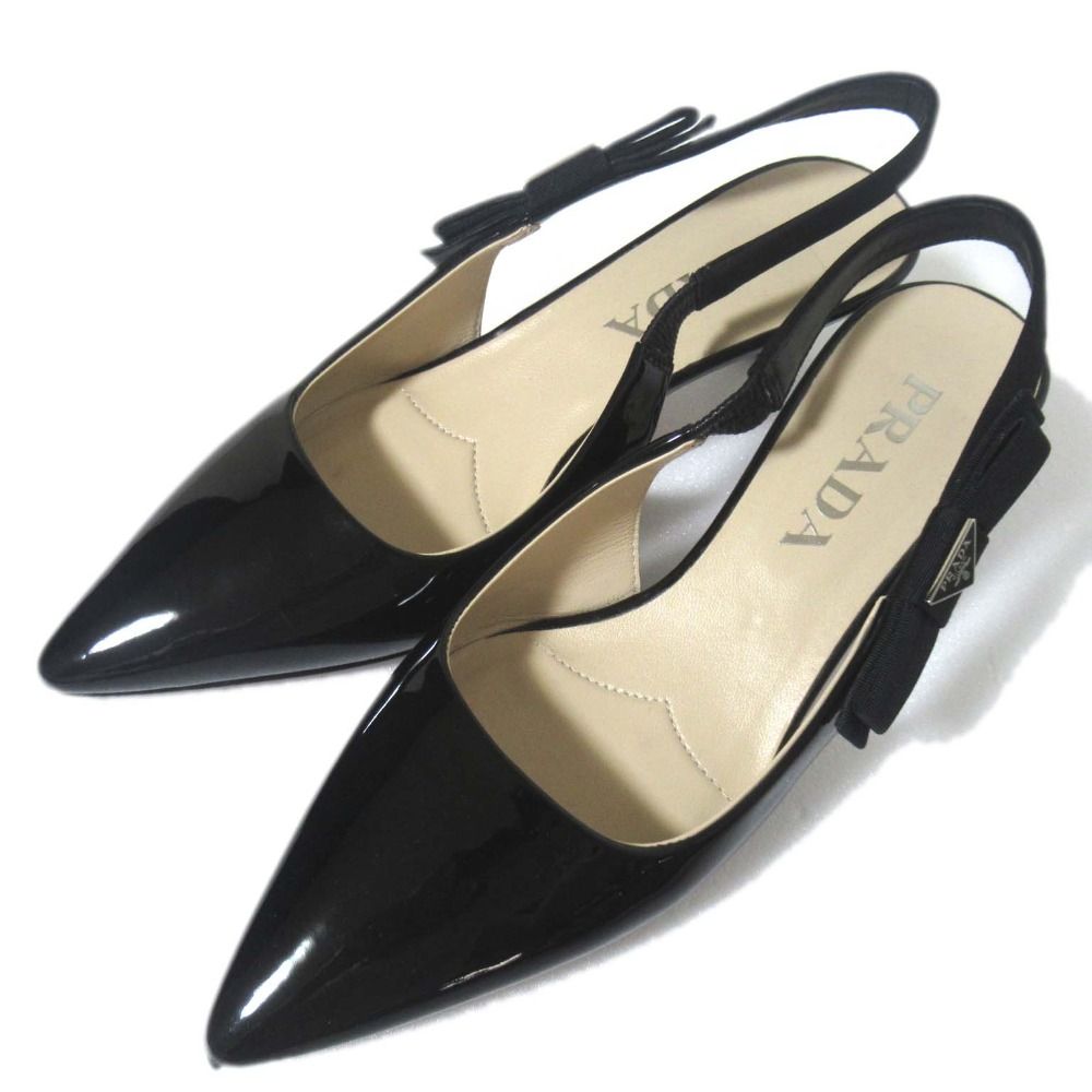 美品 PRADA プラダ パテントレザー トライアングルロゴプレート