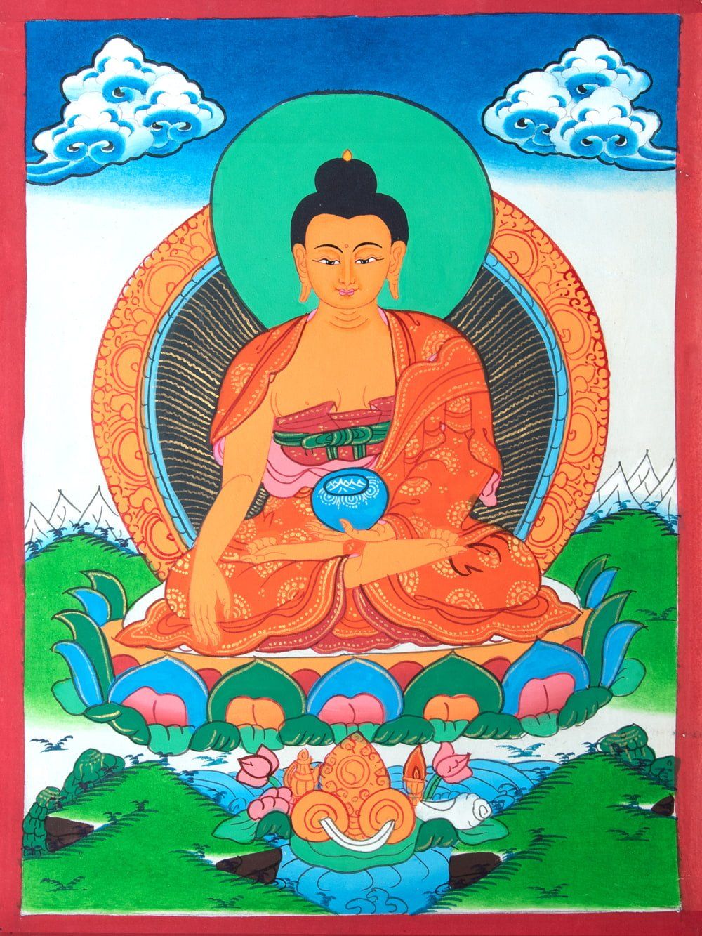 一点物〕タンカ - 釈迦如来（ゴータマ・ブッダ）[30cm x 40cm] / 観音