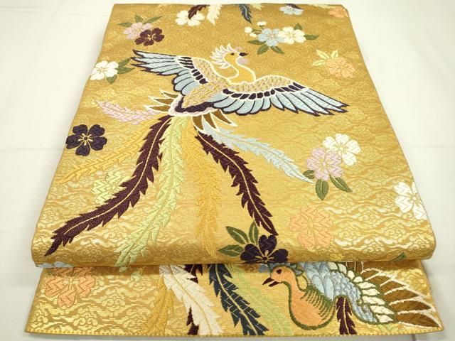 【おまけ付】 平和屋着物▽六通柄袋帯 唐織 逸品 正絹 金糸 鳳凰舞花文 着物・浴衣