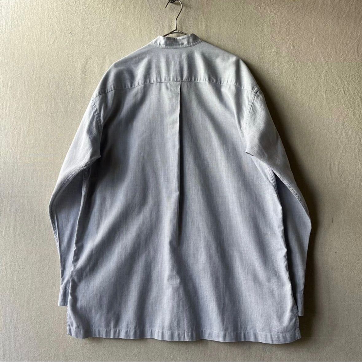 80s 90s イッセイミヤケ　ハンドカラーシャツ　デザイン◎ ヴィンテージ 80s im ISSEY MIYAKE バンドカラー シャツ / S コットン ブルー