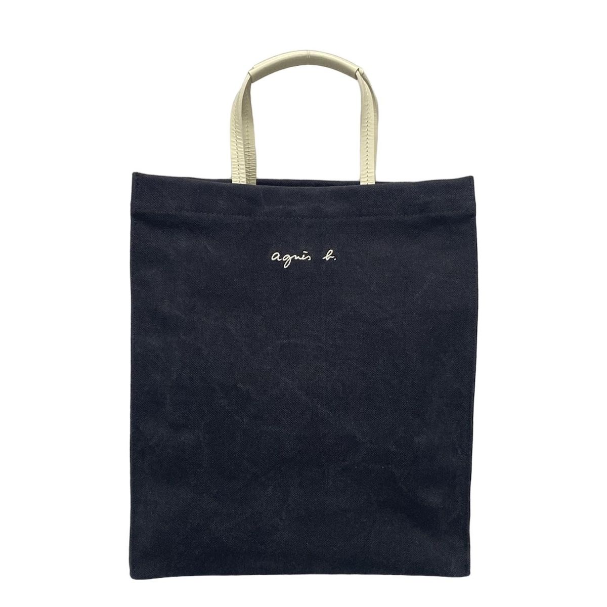225○ agnes b. ネイビー 合成皮革 トートバッグ agnes b(アニエスベー) トートバッグ - ダークネイビー×白