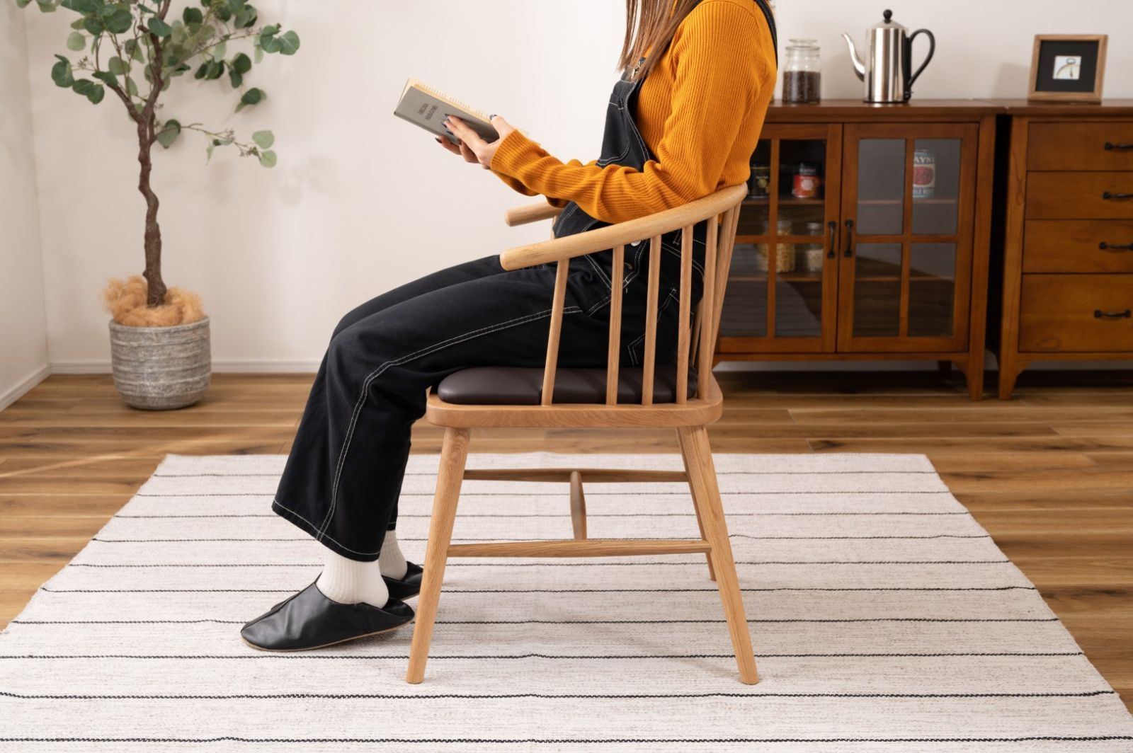 チェア 天然木(オーク) ソフトレザー座面 ダイニングチェア