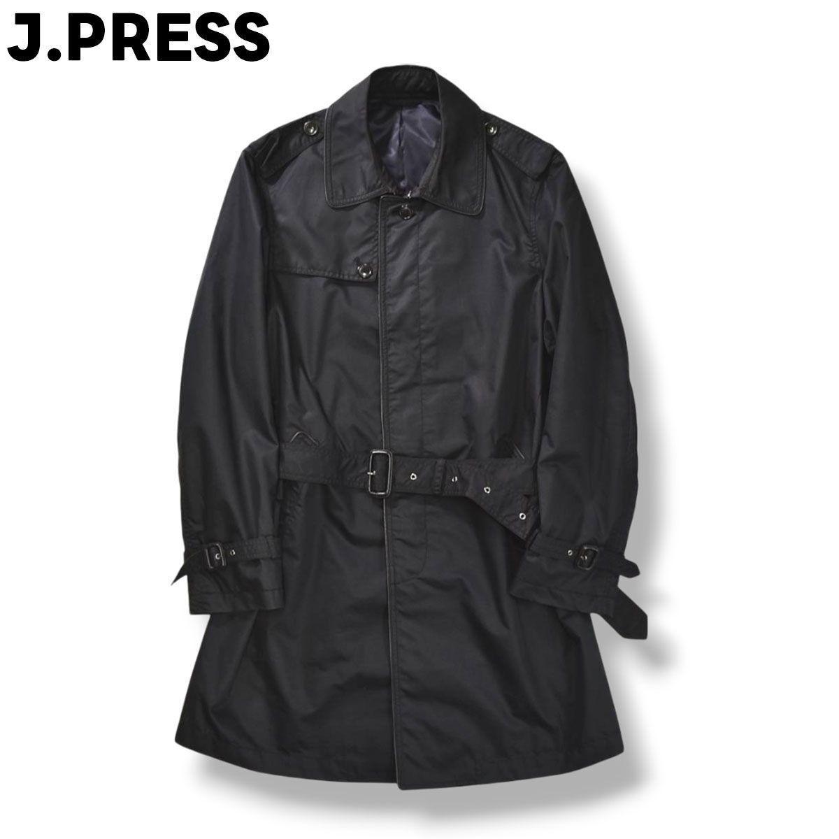上品 ジェイプレス J.PRESS シングル トレンチ コート センターベント エポレット 背抜き 比翼 L ブラック ビジカジ フォーマル タウンユース キレイめ 大人カジュアル トラッド 紳士 メンズ