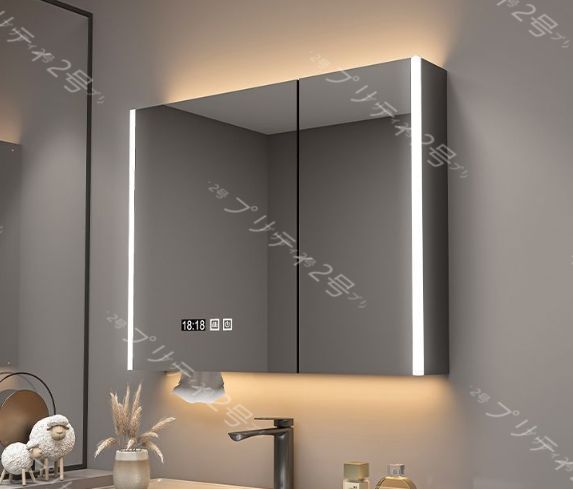 LEDライト付きラウンドバスルームミラー壁掛け照明化粧鏡スマート調光