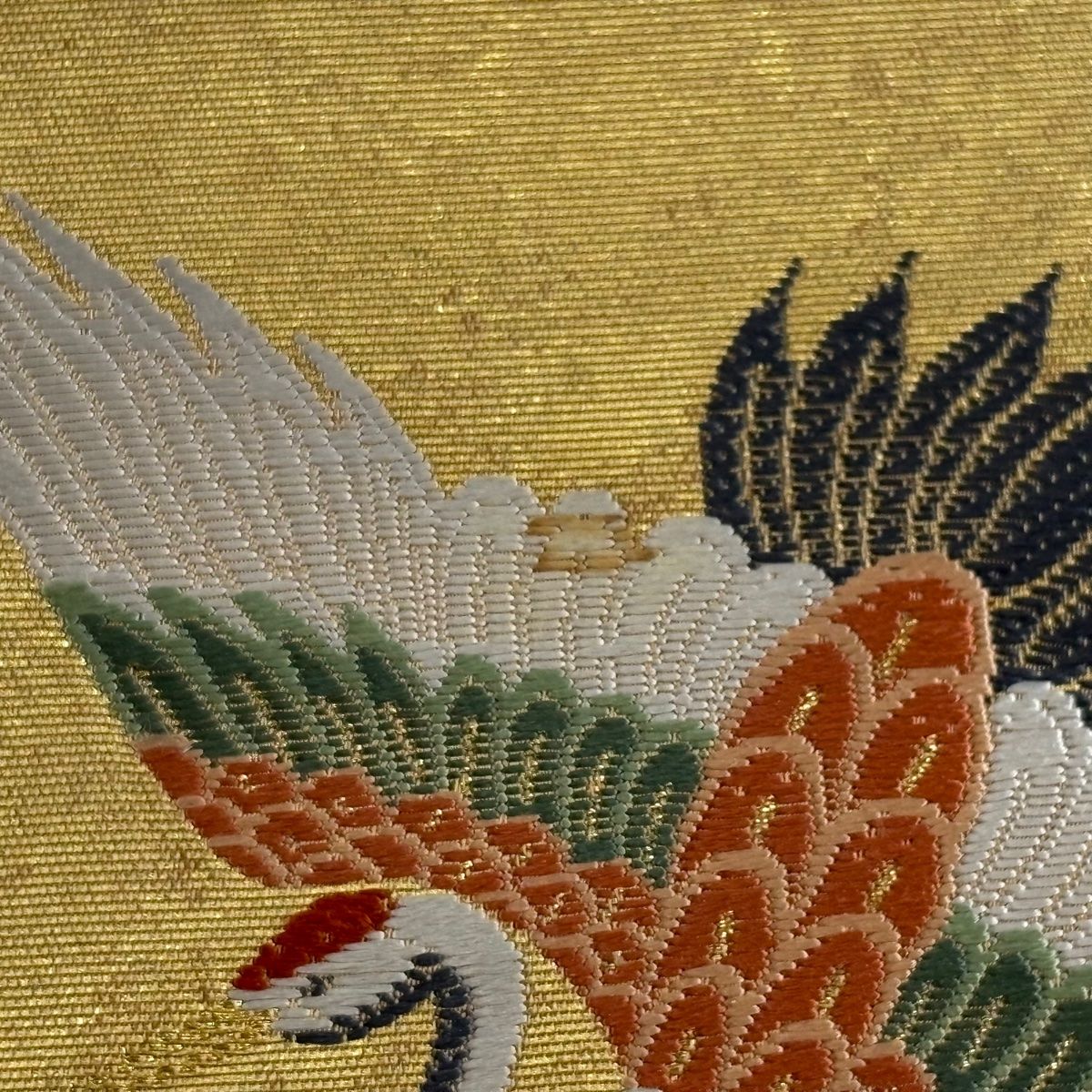袋帯 秀品 長嶋成織物 落款 瀞金錦 関西仕立て 能衣慶長文 鶴 本