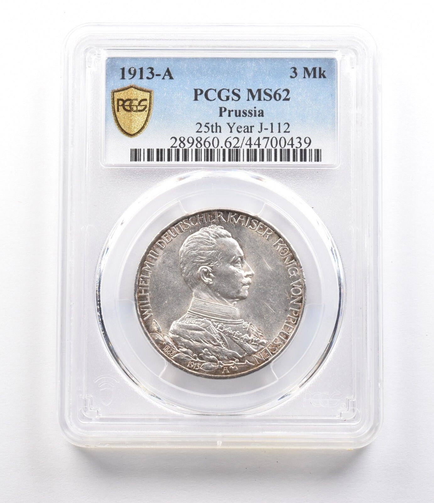 1913 A プルシア 3 マーク 25 年目 J-112 MS62 PCGS *2635