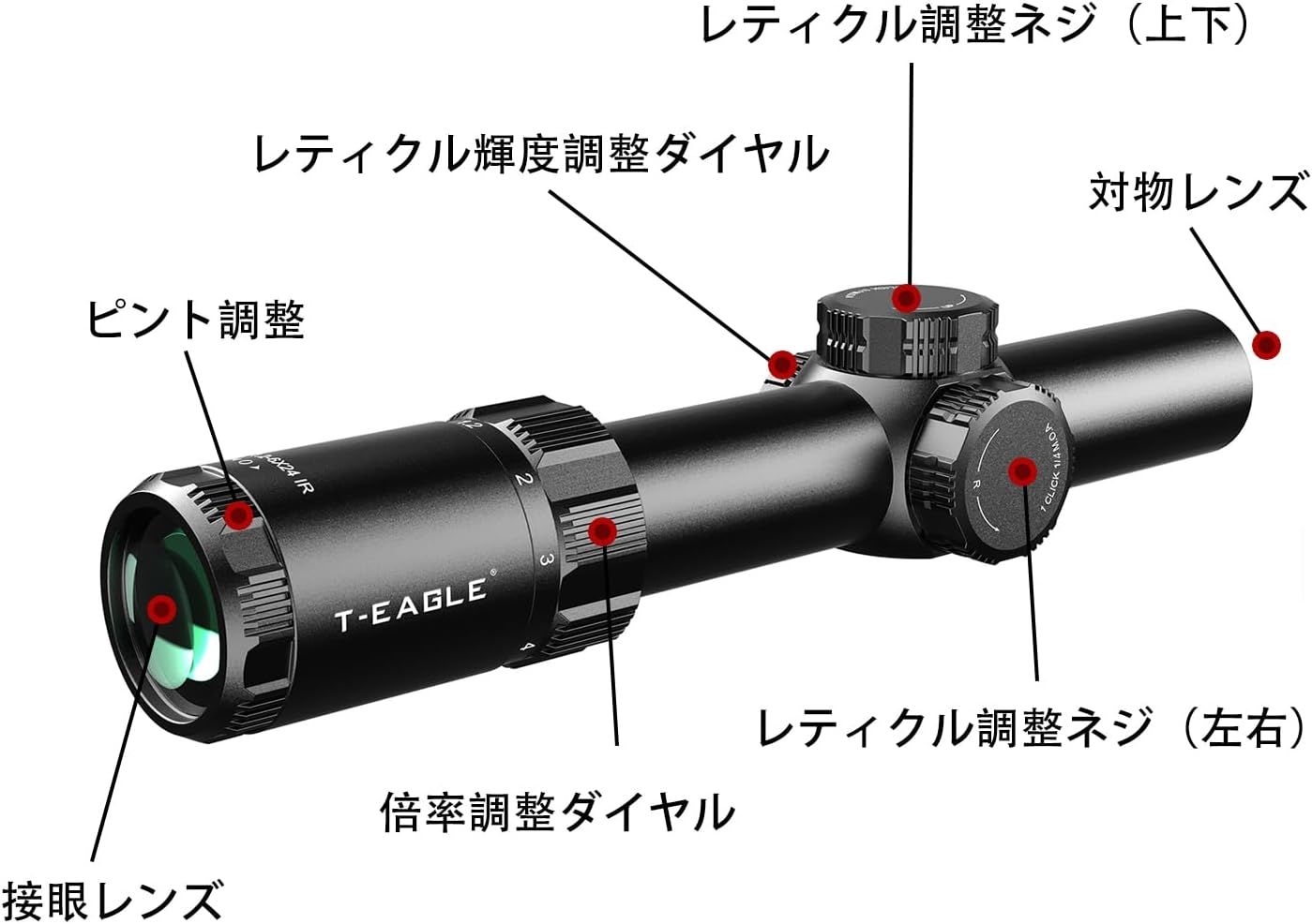 T-EAGLE ライフルスコープ EOX1.2-6x24IR可変倍率 ショートスコープ サバゲー照準器 マウントリング付属（BK） - メルカリ