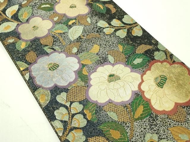 佐賀錦　六通柄袋帯　『渦巻文　惑星』　銀糸　正絹　逸品【E】 平和屋着物▽佐賀錦 六通柄袋帯 枝花文 金銀糸 正絹 逸品