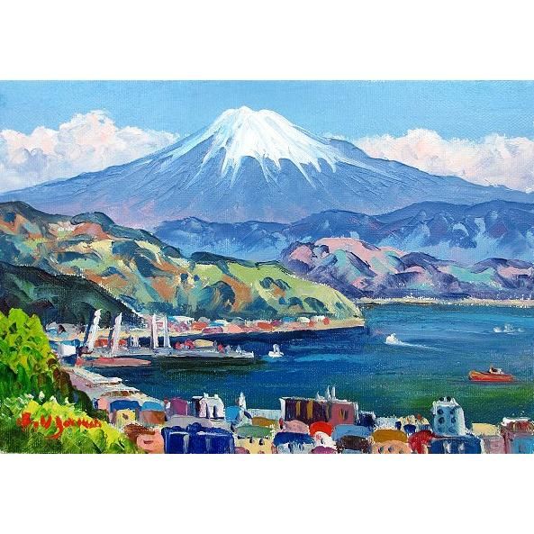 油彩画 洋画 (油絵額縁付きで納品対応可) F4号 「清水港より富士」