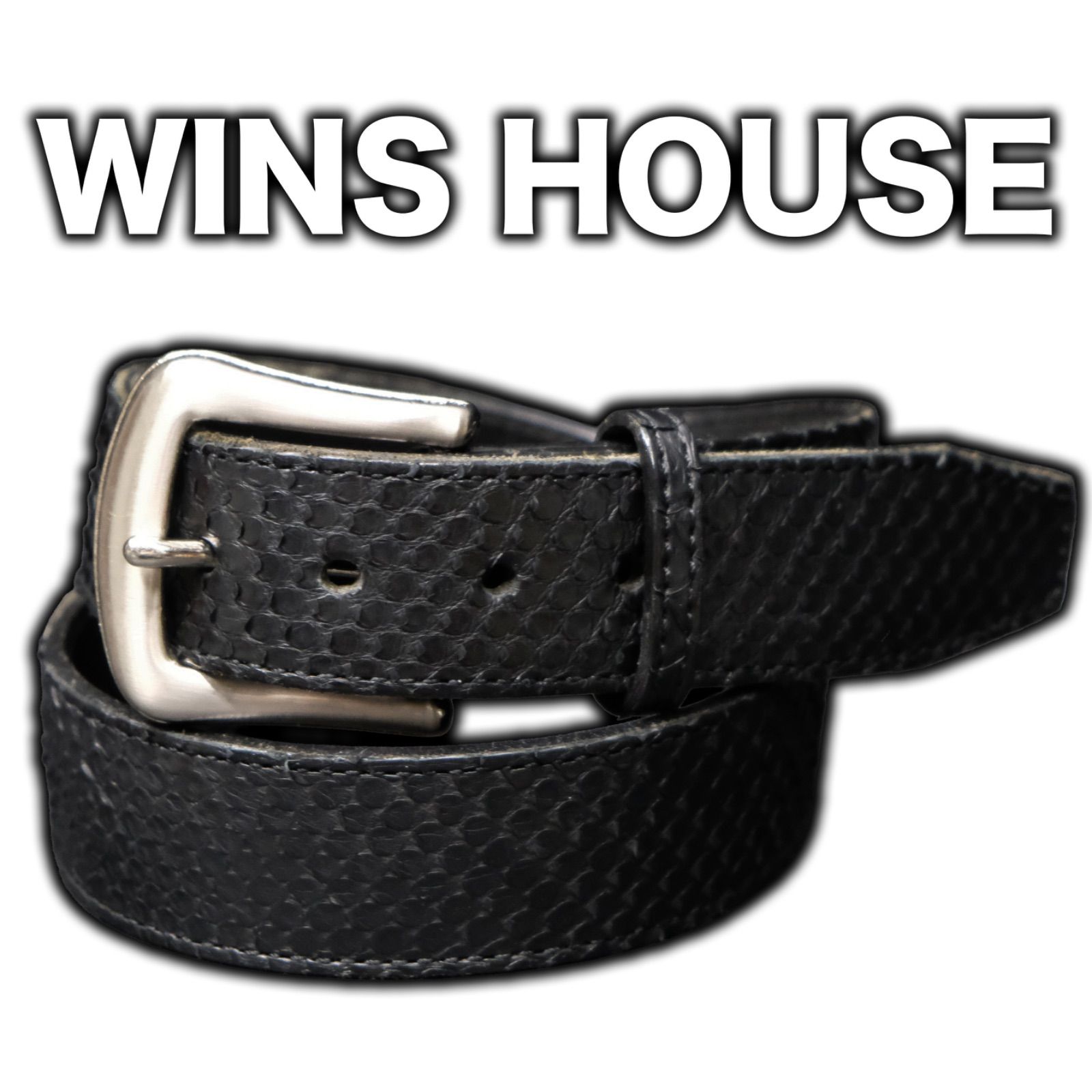 WINS HOUSE ヘビ皮 パイソン　ベルト　希少 新品未使用品 WINS HOUSE ブラックパイソン レザーベルト ヘビ革 ダイヤモンド