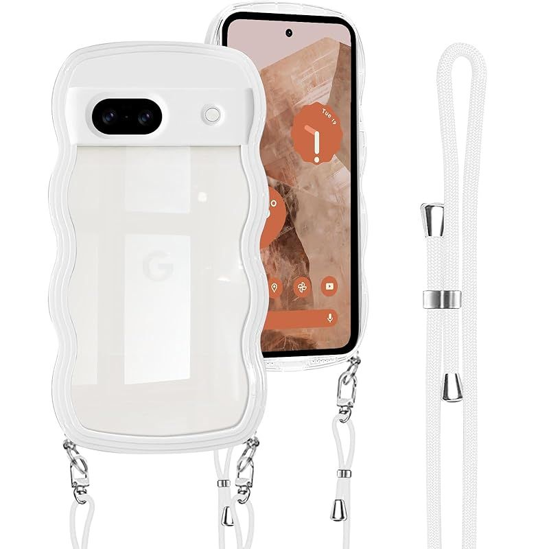 Google Pixel 8a ケース クリア ショルダー ストラップ付 ホワイト 