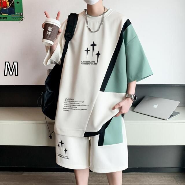 [M]メンズ ファッション 服 男性用 オシャレ シンプル 大人 かっこいい 大きいサイズ ストリート 紳士服 半袖 ショート パンツ スーツ 夏 冷感 クール T シャツ カジュアル スポーツウェア T シャツ マッチ