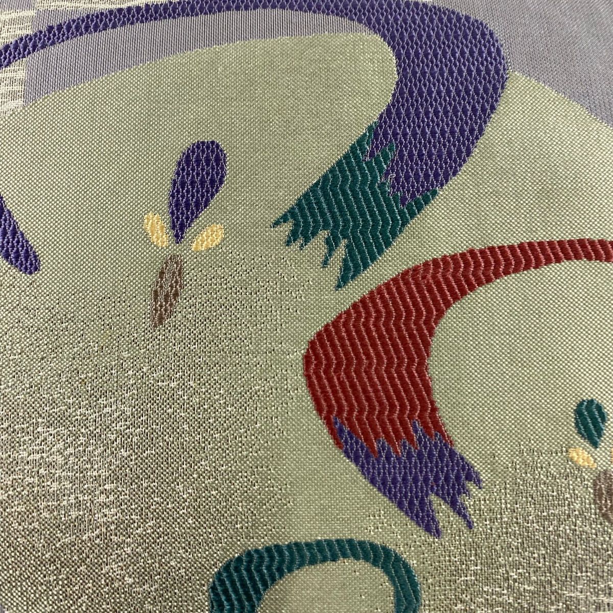 袋帯 秀品 変わり市松 幾何学模様 箔 灰緑 六通 正絹 WWW_NOITHATQUANGTHANH_NET