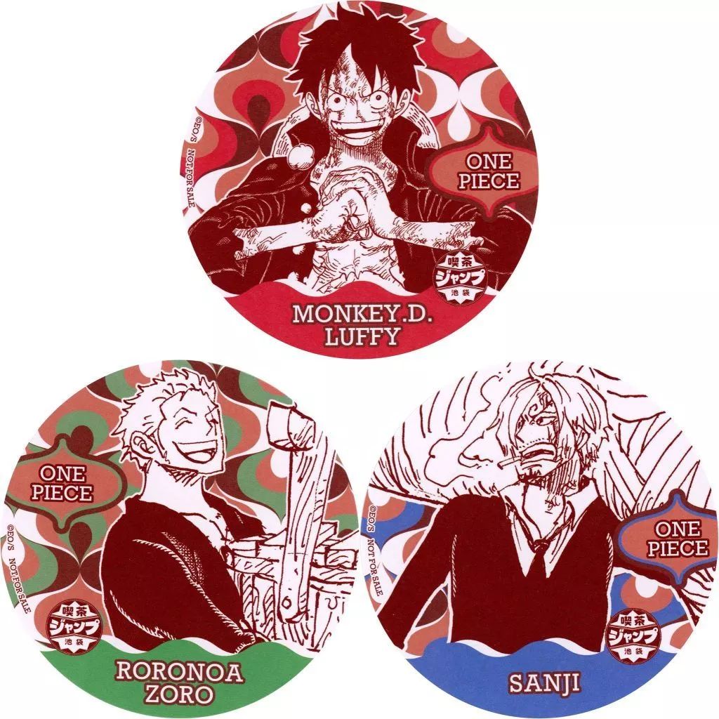 中古】食器 ルフィ＆ゾロ＆サンジ(ワンピース) コースター3枚セット