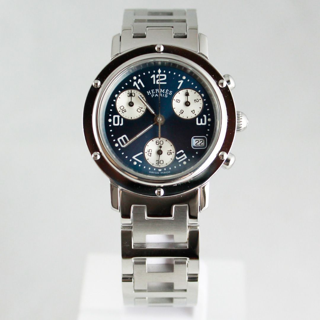 SA092 美品 エルメス HERMES クリッパー クロノグラフ CL1.310 