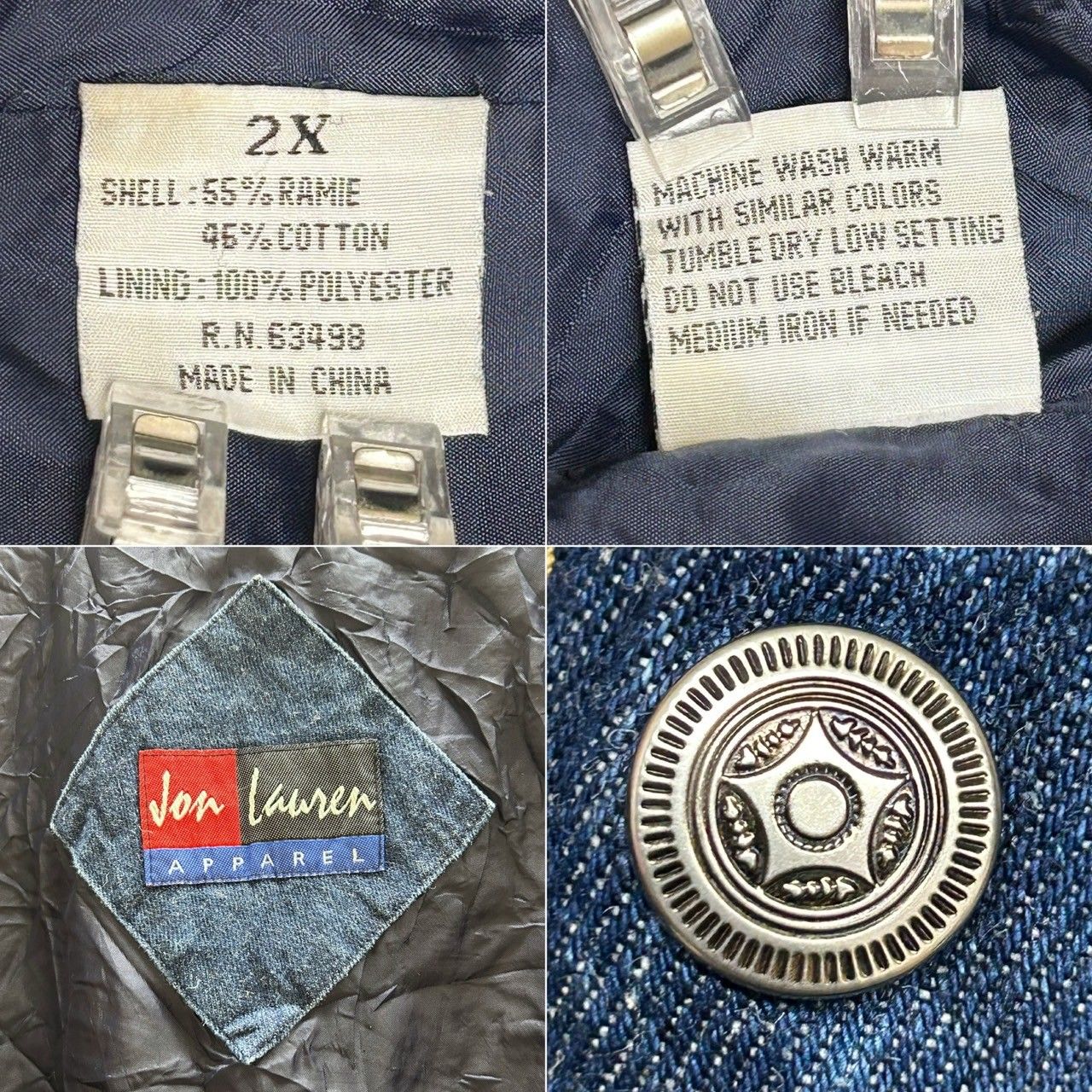 Jon Lauren スタジャン　デニム Jon Lauren (ジョンローレン) デニムスタジャン 袖切替 刺繍 2X