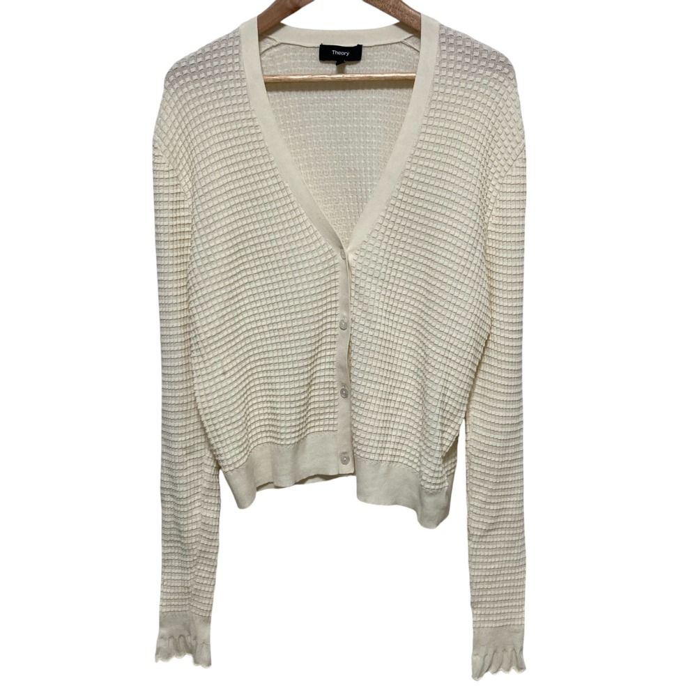 美品 22SS Theory セオリー BRISTOL COTTON LACE TRIM CARDI V 美品 22SS Theory セオリー BRISTOL COTTON LACE TRIM CARDI V