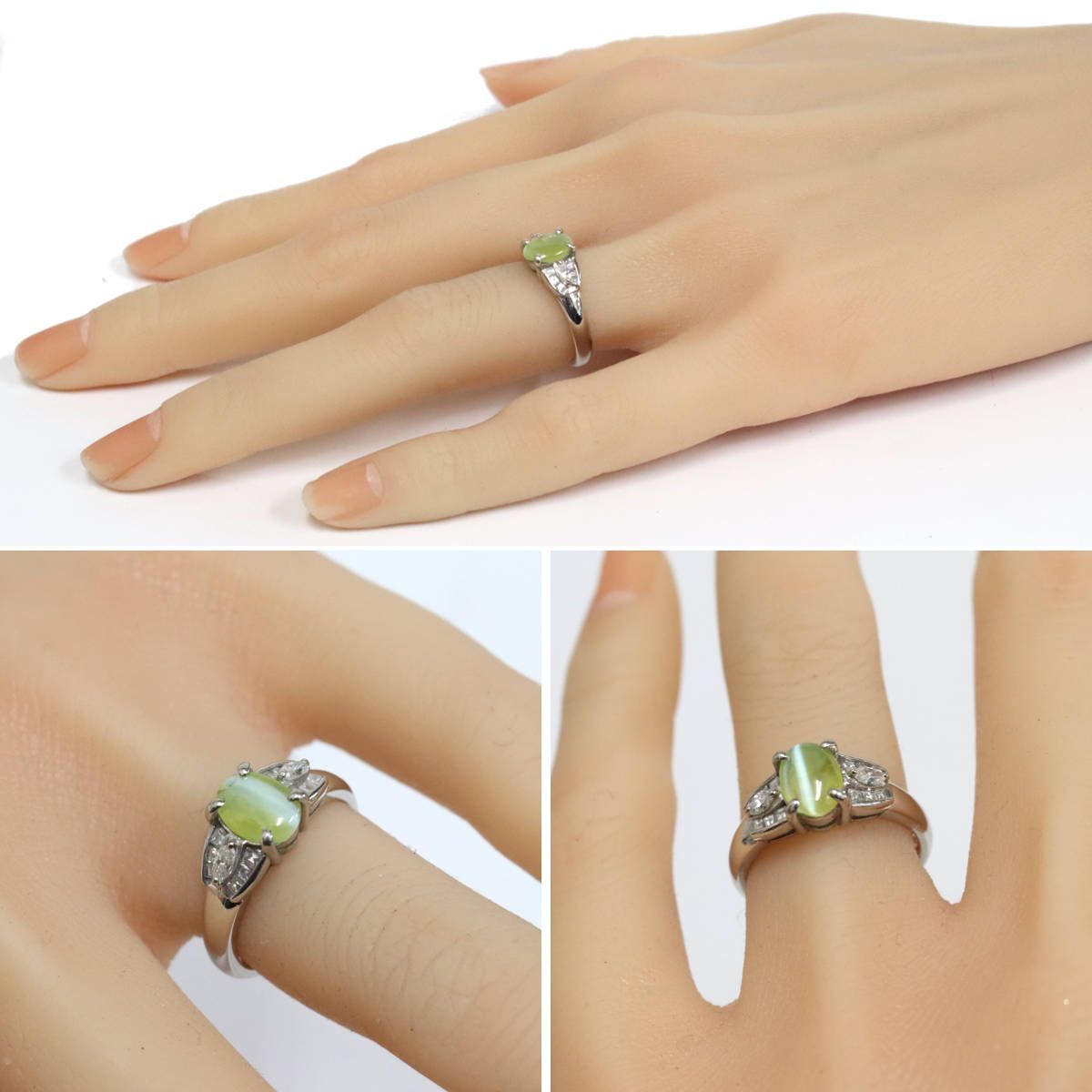 Pt900クリソベリルキャッツアイダイヤモンドリング CE1.47 D0.30 6.2g  