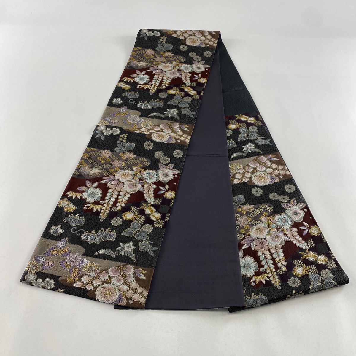 袋帯 美品 名品 やまと 辻ヶ花柄 霞 箔 金糸 墨色 六通 正絹