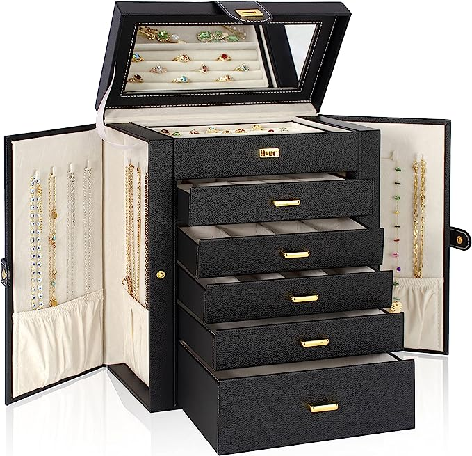 ゴールド ブラック 6段 jewelry box 鏡付き ジュエリーボックス