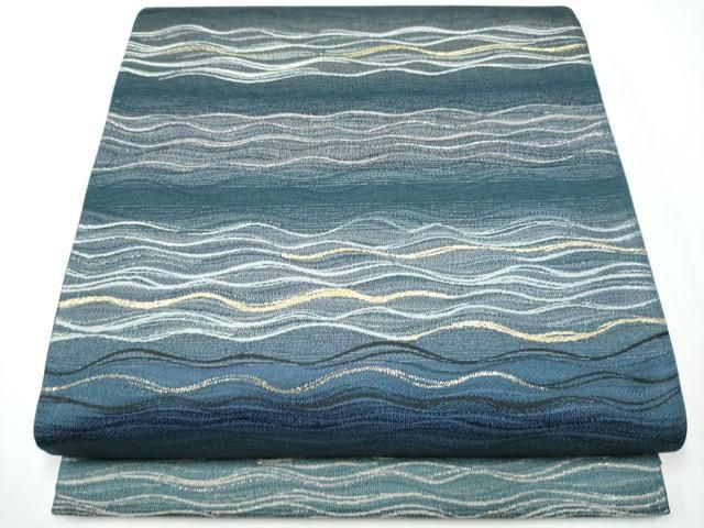 平和屋着物○西陣 河瀬満織物謹製 よろけ縞 六通柄袋帯 証紙付き