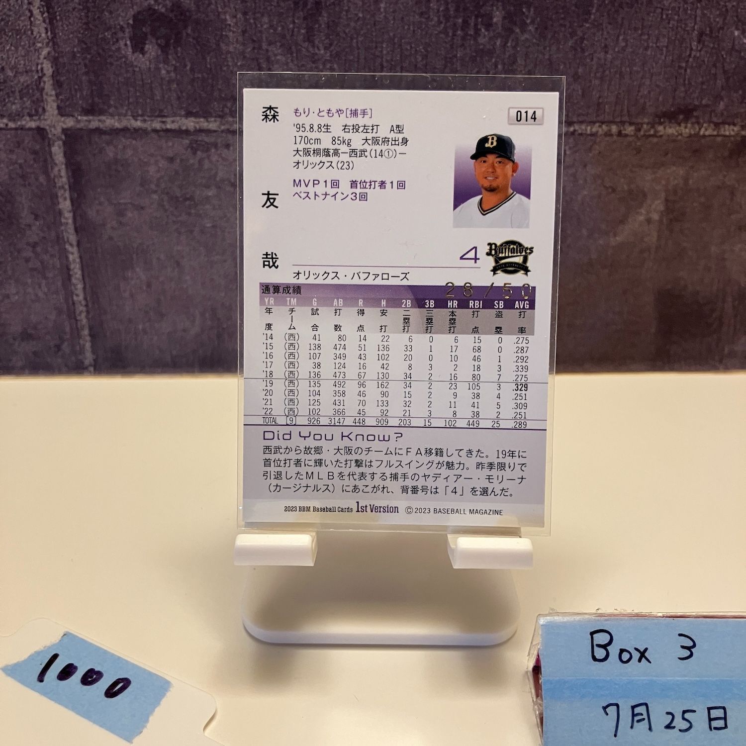 2023 BBM 1st Version 森友哉 28/50 ホロ箔サイン オリックス