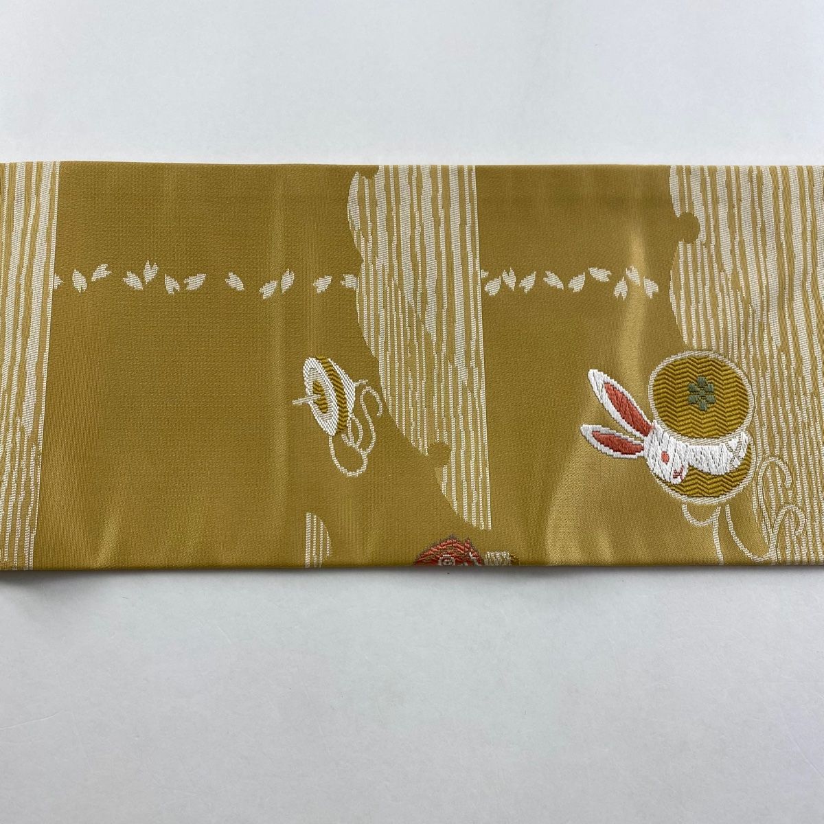 早い者勝ち！【超美品】刺繍入り　九寸名古屋帯　山吹色　花　オシャレ　帯 soubien_nag1030w-5261