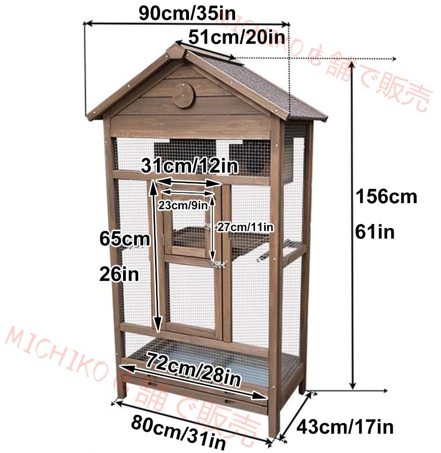 インコ ケージ 屋外 木製 鳥かご トリカゴ セキセイインコ ケージ 鳥籠 大型 防風カバー 取り外し な底トレイ サイレントユニバーサルキャスター付き 鳥小屋 文鳥 ケージ ケージ 鳥 フィンチ インコ用