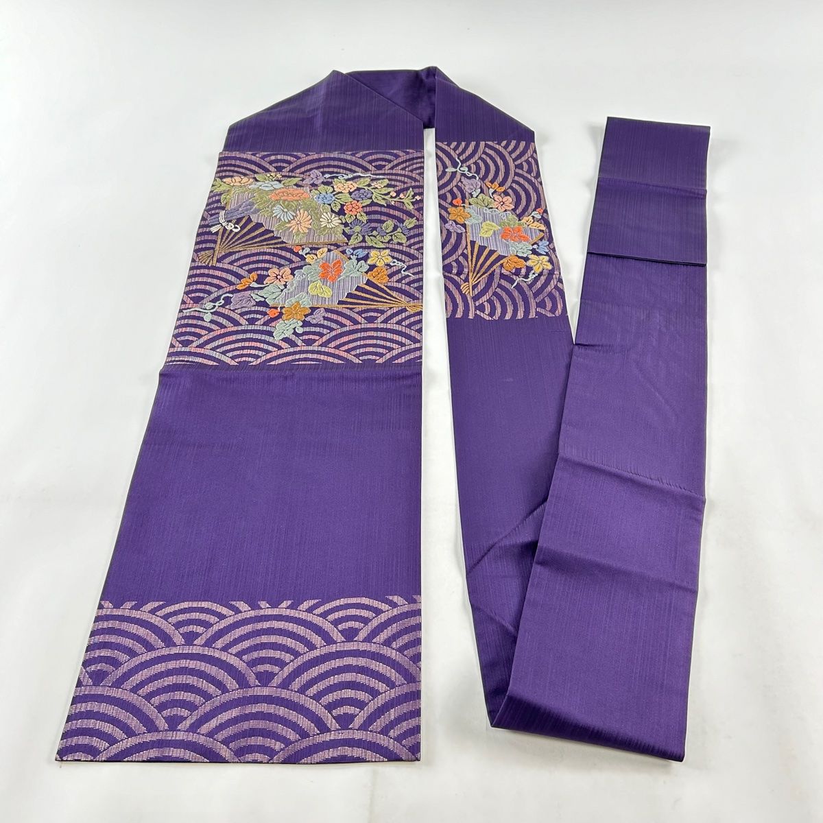 ¨̮⃝ 長尺 未使用 紫陽花 刺繍 名古屋帯 正絹 リサイクル着物】名古屋帯 正絹 Bランク 紫陽花 しつけ糸付き 帯