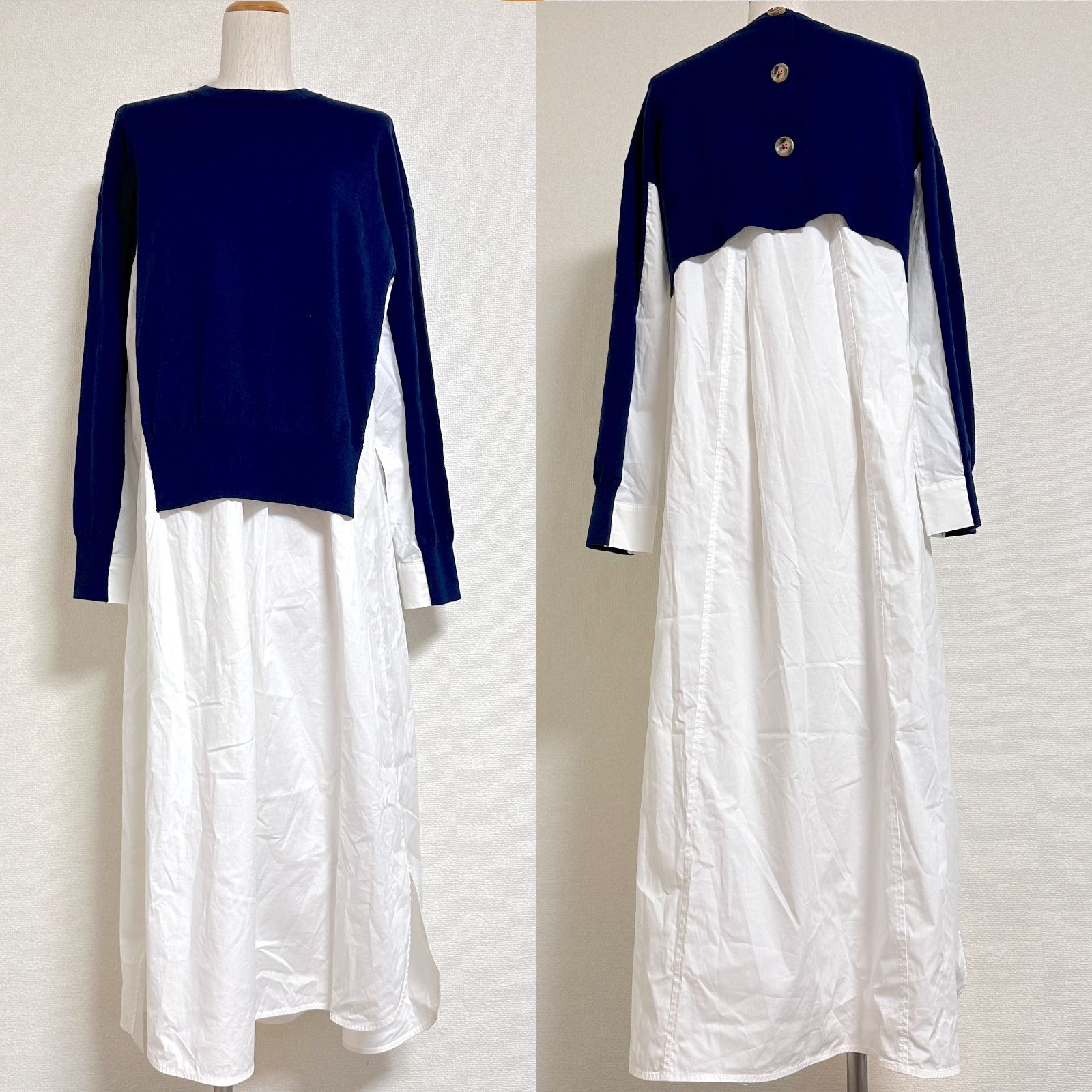 極美品ꕥフォクシーブティック グラシュー 白襟ワンピース 2WAY 38