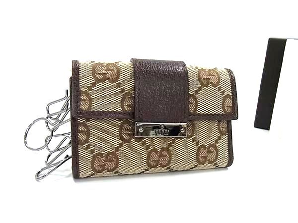 □極美品□ GUCCI グッチ 118101 213313 GG柄 キャンバス×レザー 6連 