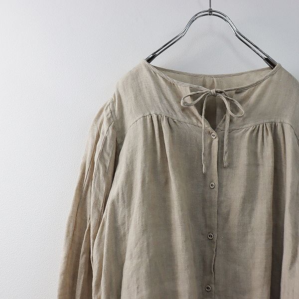 美品 ヴェリテクール リネン100% 2way ギャザーシャツブラウス◇ブルー