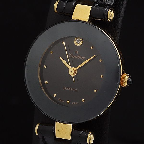 保/箱付 良品 Danhox QZ 石付 ファッション時計 黒文字盤 石付 レディース腕時計 OGH 2000000 NSK
