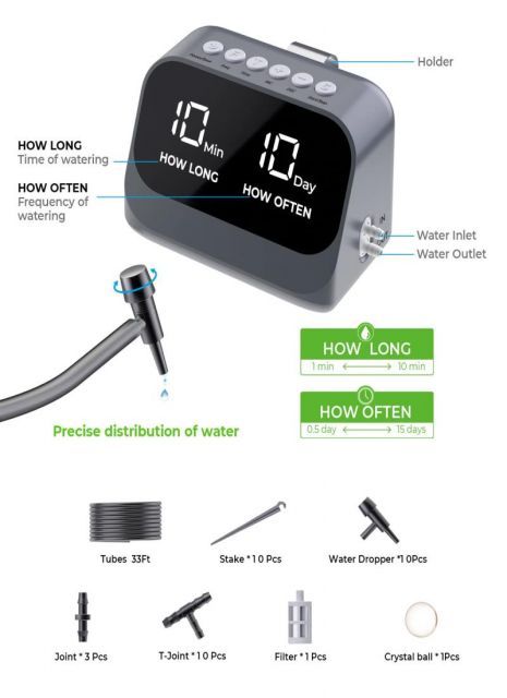 YITIKA 鉢植え用自動散水ドリップ システム10鉢対応 自動水やり 散水スマートタイマー セット10mホース付き 防水LEDディスプレイと大容量バッテリー 正確な配水 植物 留守 ガーデン花植木鉢自動給水器 グレー YUZUMIYA_COM